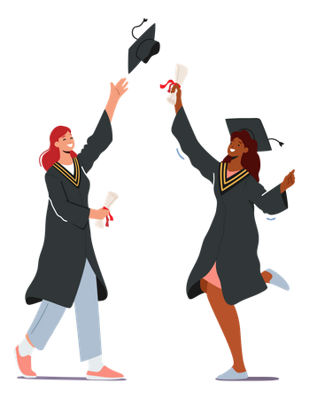 Female Friends Celebrating Graduation  Illustration