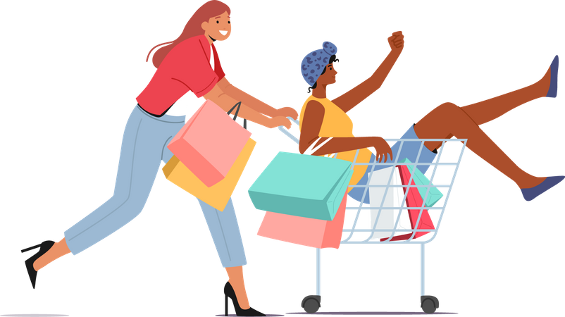 Female friends doing shopping together Illustration