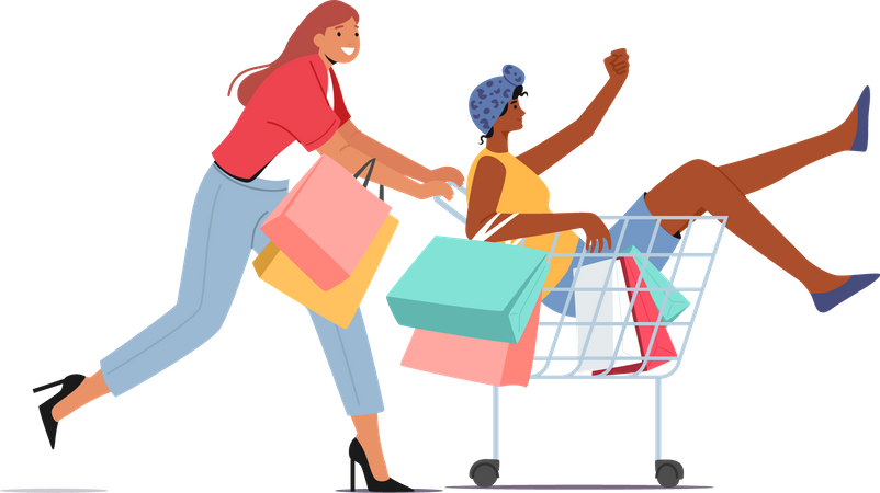 Female friends doing shopping together  Illustration