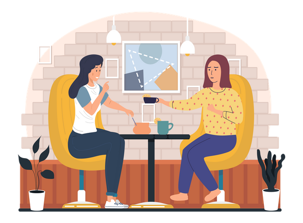 Female friends drinking tea and sitting in cafe Illustration