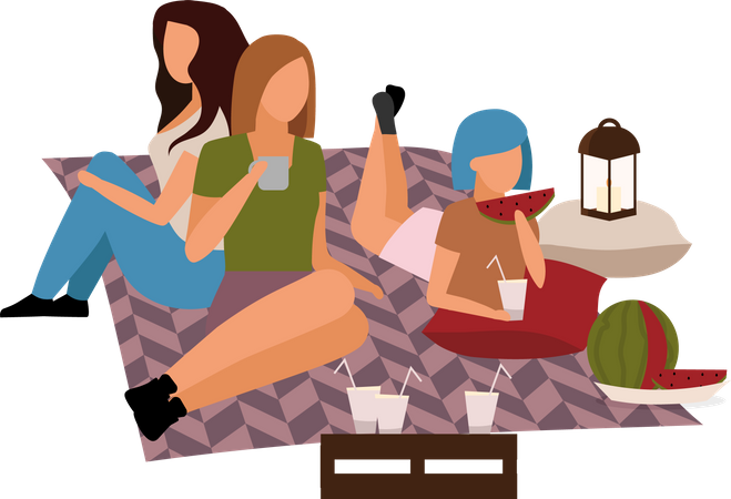 Female friends enjoying outdoor picnic Illustration