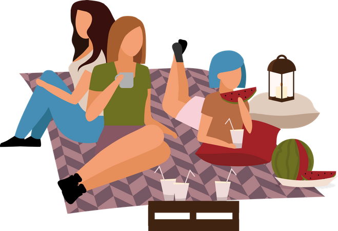 Female friends enjoying outdoor picnic  Illustration