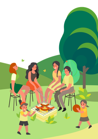 Female friends enjoying outdoor picnic  Illustration