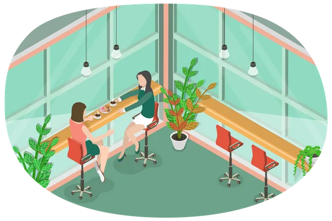 Female friends having a meal together  Illustration