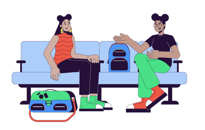 Female friends passenger sitting and talking  Illustration