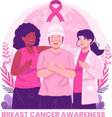 Female Friends Supporting Woman With Breast Cancer  Illustration