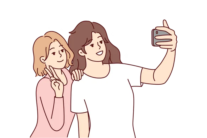 Female friends taking selfie  Illustration