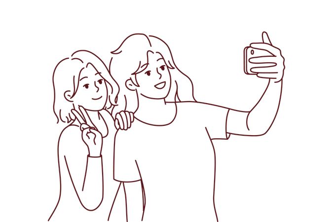 Female friends taking selfie  Illustration