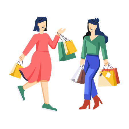 Female friends talking about shopping  Illustration