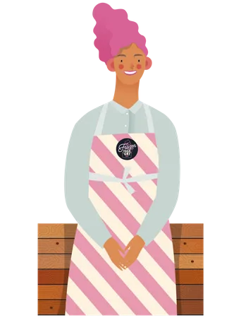 Female Frozen yoghurt Shop Owner  Illustration