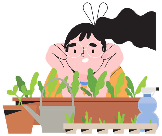 Female gardener growing plants Illustration