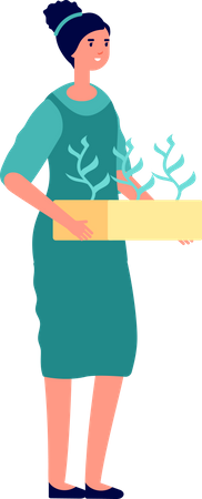 Female gardener holding plant  Illustration