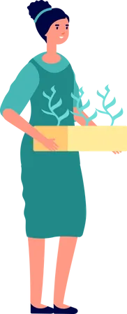 Female gardener holding plant  Illustration