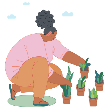 Female gardener planting tree Illustration