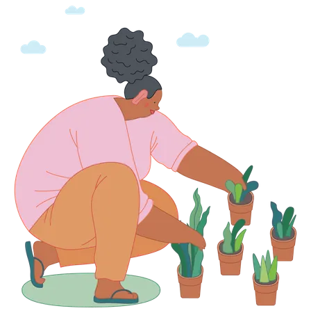 Female gardener planting tree  Illustration