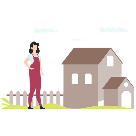 Female gardener standing near house  Illustration