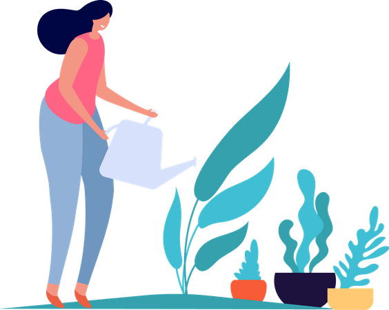 Female gardener watering plant  Illustration