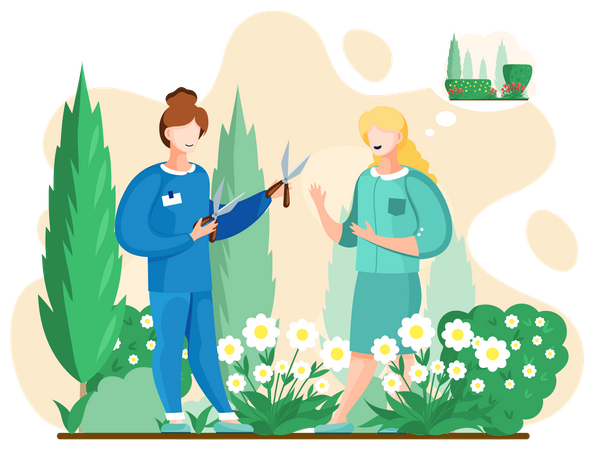 Female Gardeners holding scissors  Illustration