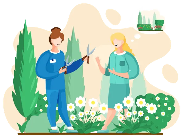 Female Gardeners holding scissors  Illustration