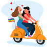 illustration girls ride scooter
