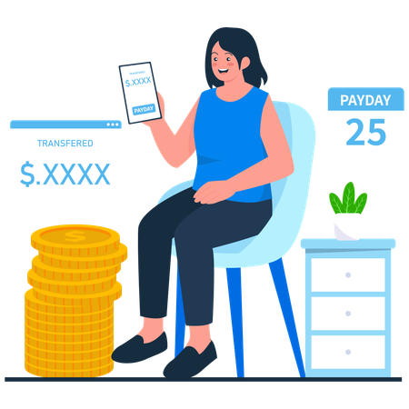 Female getting Salary Transferred  Illustration