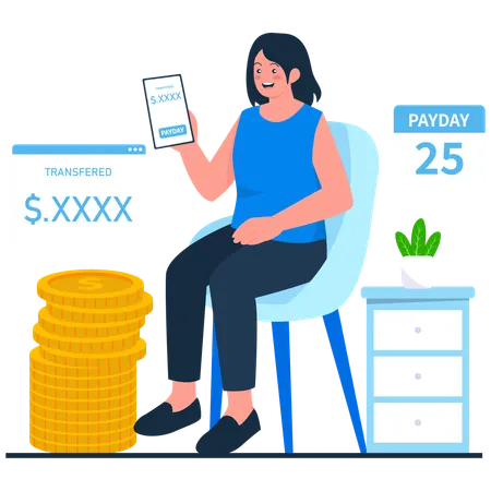 Female getting Salary Transferred  Illustration