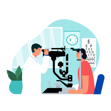 Female girl visiting eyes specialist  Illustration