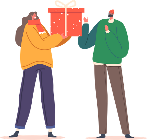 Female Giving Present to Man  Illustration