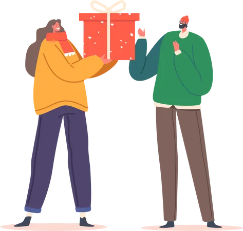 Female Giving Present to Man  Illustration