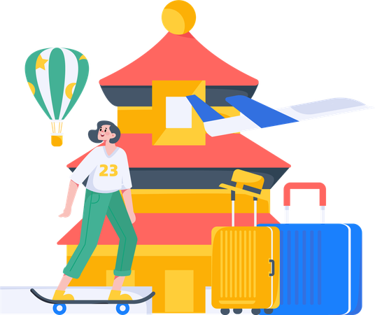 Female going on world trip  Illustration