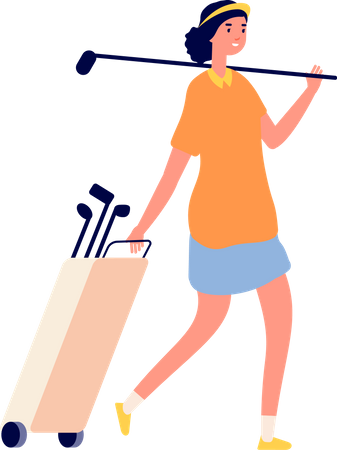 Female golf player with stick  Illustration