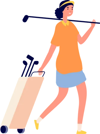 Female golf player with stick  Illustration