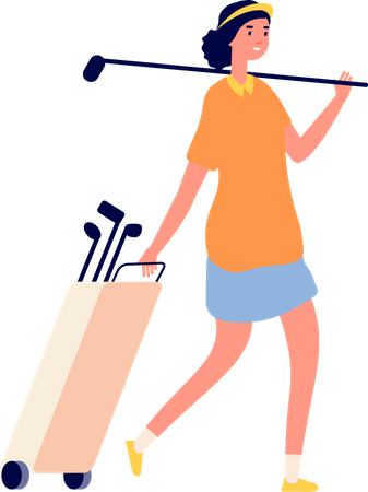Female golf player with stick  イラスト