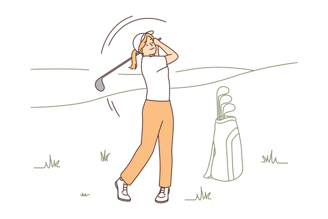Female golfer take shot  イラスト