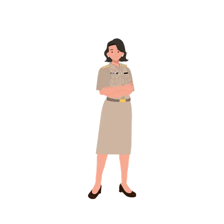 Female Thai Government Officers In Uniform Woman Thai Teacher Cartoon Character Vector Illustration Illustration