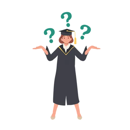 Female Graduate in Cap and Gown with Confused Look  Illustration