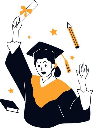 Female Graduate Student Holding Certificate  Illustration