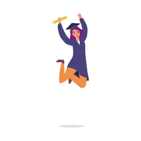 Female graduate student jumping  Illustration