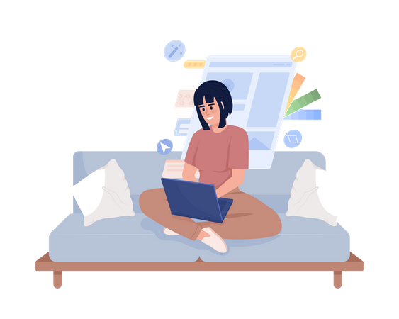 Female graphic designer sitting on couch  Illustration