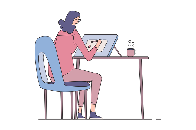 Female graphic designer working  Illustration
