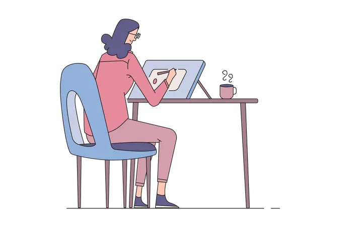 Female graphic designer working  Illustration