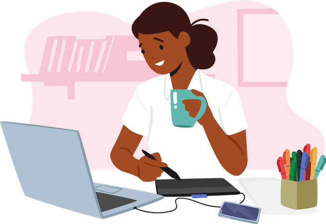 Female graphic designer working online  Illustration