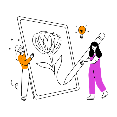 Female graphics designer having design idea  Illustration