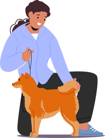 Female grooming dog during event  Illustration