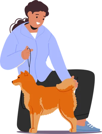 Female grooming dog during event  Illustration