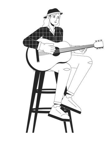 Female guitarist playing country music  イラスト