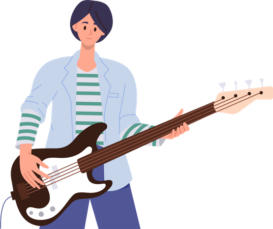 Female guitarist playing electric guitar  Illustration