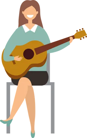 Female guitarist playing guitar  Illustration