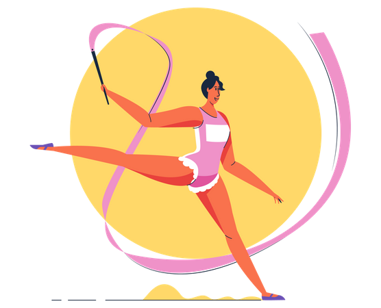 Female gymnast holding ribbon Illustration
