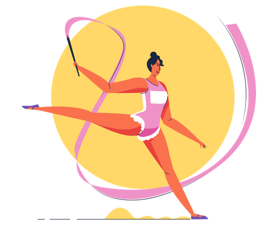 Female gymnast holding ribbon  Illustration